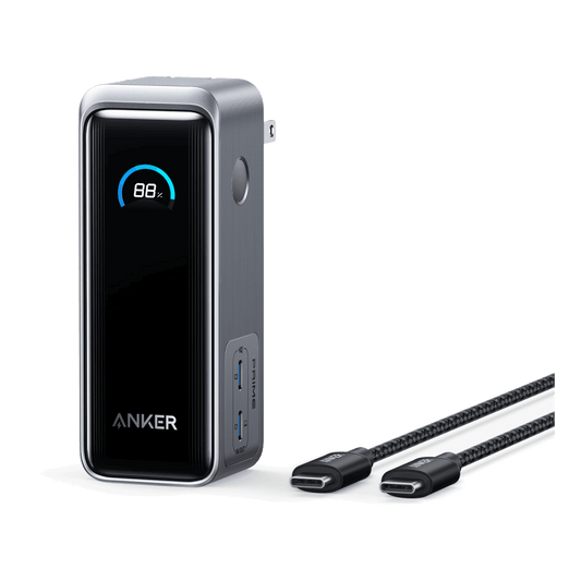 Anker Prime Power Bank 9,600 mAh with Built in USB C Cable and Fusion Wall Charger 65W