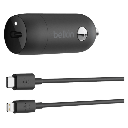 Belkin Boost Charge USB C Car Charger 20W and USB C to Apple Lightning Cable 4ft