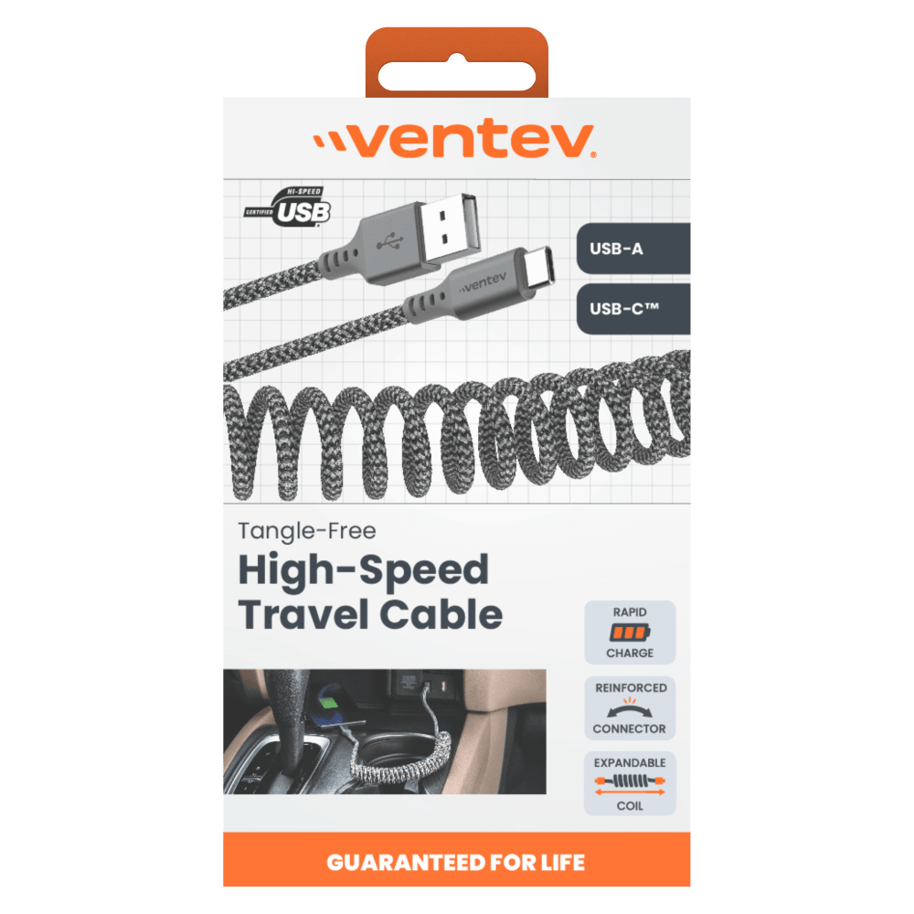 Ventev Chargesync Helix Coiled USB A to USB C Cable