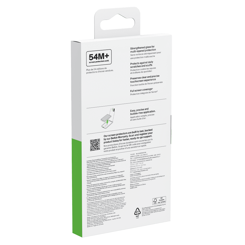 Belkin Glass Screen Protector with EZ Tray for Apple iPhone 15 Plus / iPhone 16 Plus