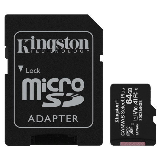 Kingston microSDXC Canvas Select Plus 64GB Memory Card and Adapter