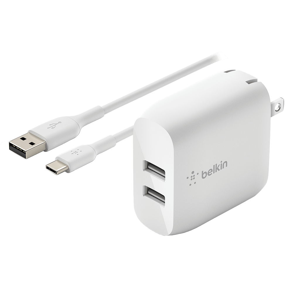 Belkin Dual Port USB A 24W Wall Charger with USB A to USB C Cable 3ft