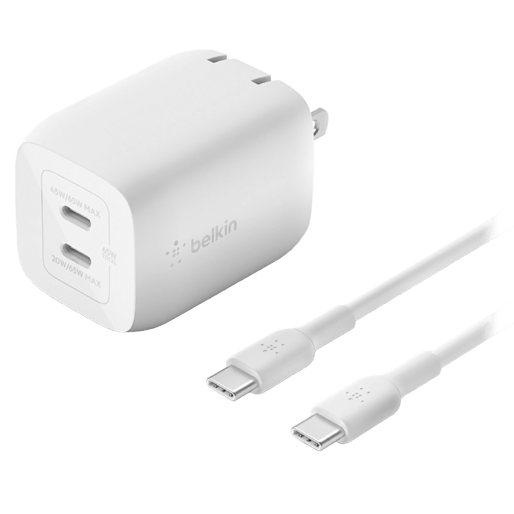 Belkin 65W Dual USB C GaN Wall Charger with PPS and USB C to USB C Cable