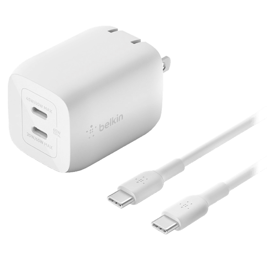 Belkin 65W Dual USB C GaN Wall Charger with PPS and USB C to USB C Cable